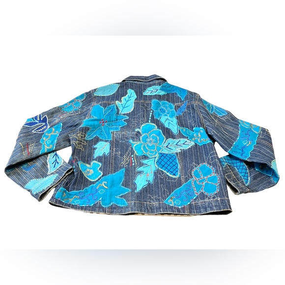 Vintage Chicos Floral Boho Denim Jacket Appliqué Design Size 2 (12 - 14) - Picture 6 of 6